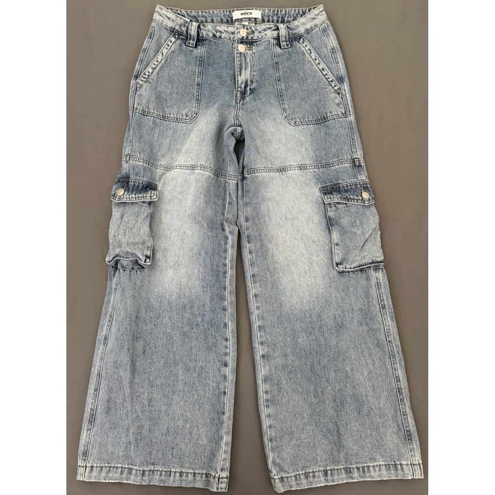 Mica Jeans Womens Size 29 Blue Medium Wash High Rise Wide Leg Cargo Denim Y2K